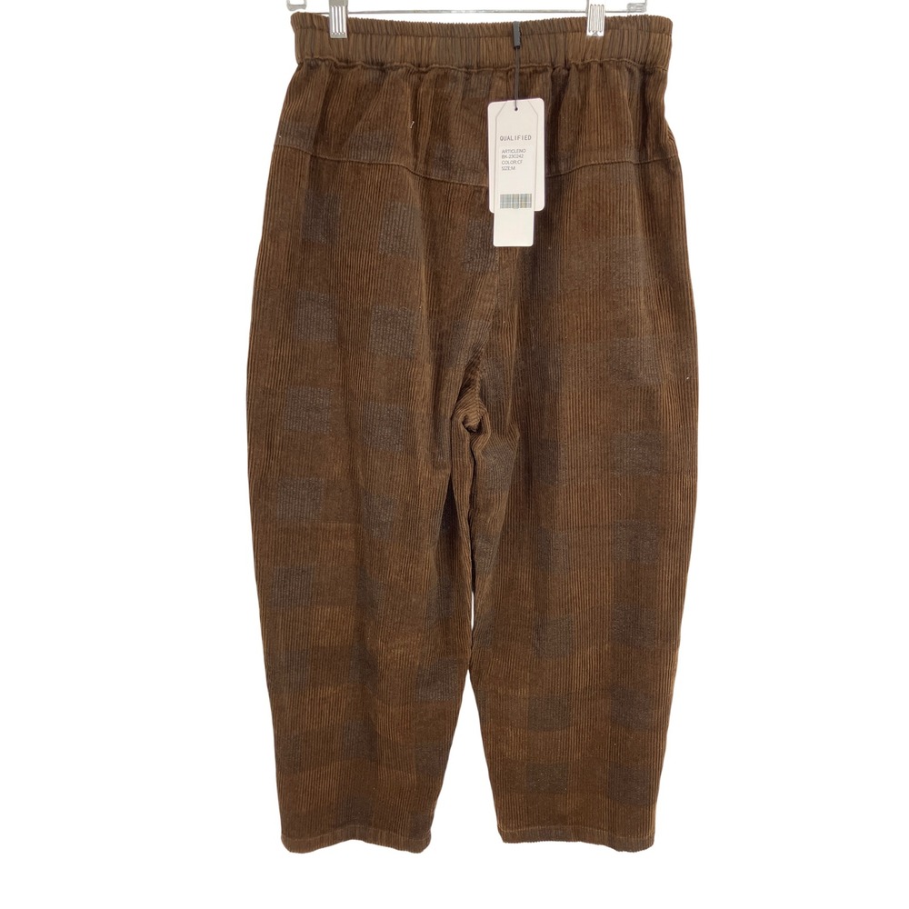 BUYKUD Corduroy Pants Women M Brown NWT Checkered Lagenlook Tapered Drawstring - Picture 4 of 11